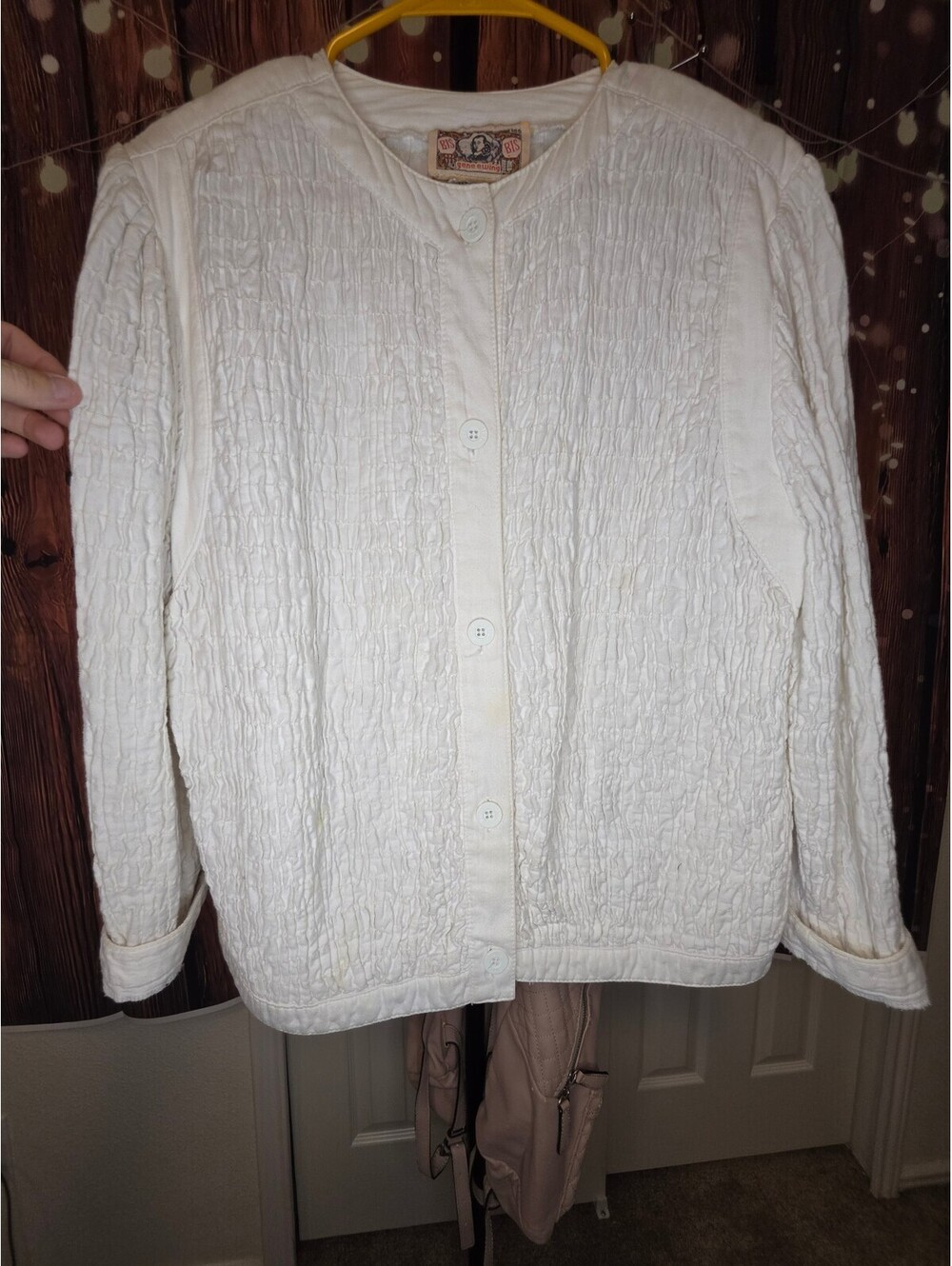 Vintage Gene Ewing White Textured 100% Cotton Button-Up Shirt